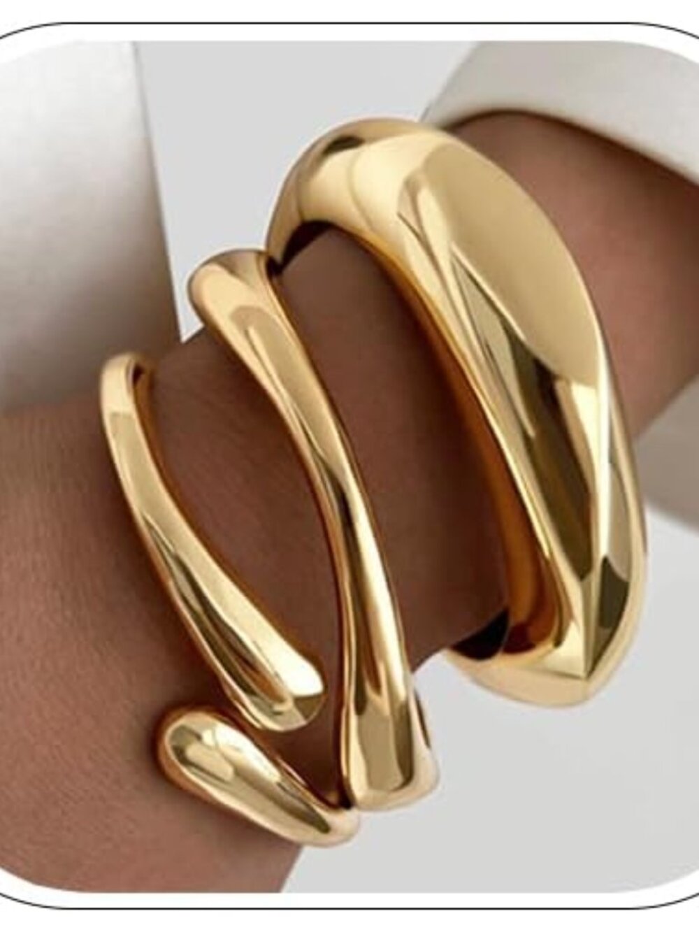 Chunky Gold Bangle Bracelets for Women, Dainty 14k Gold Plated Big Stackable Ban